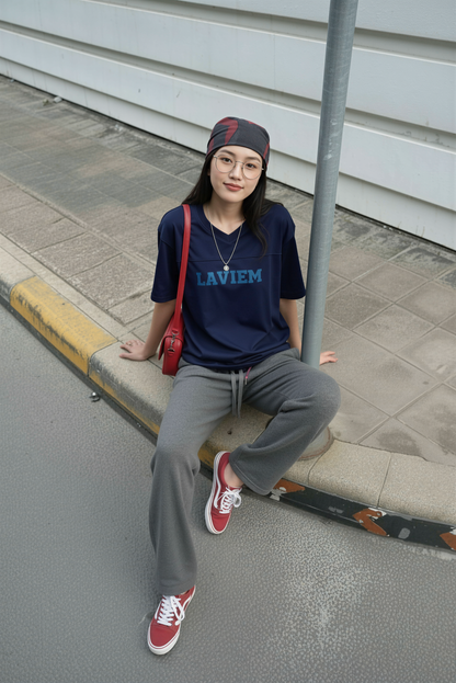 Navy V-neck Boxy Tee