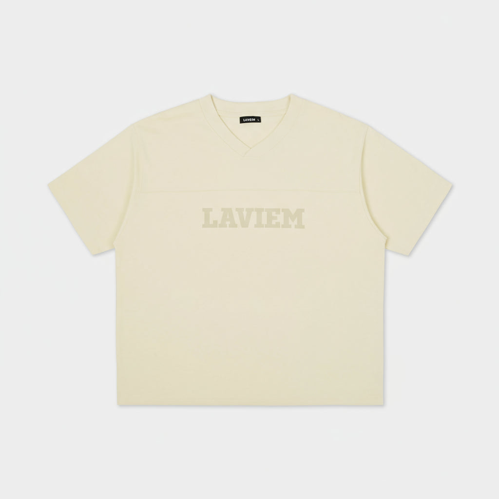 Beige V-neck Boxy Tee