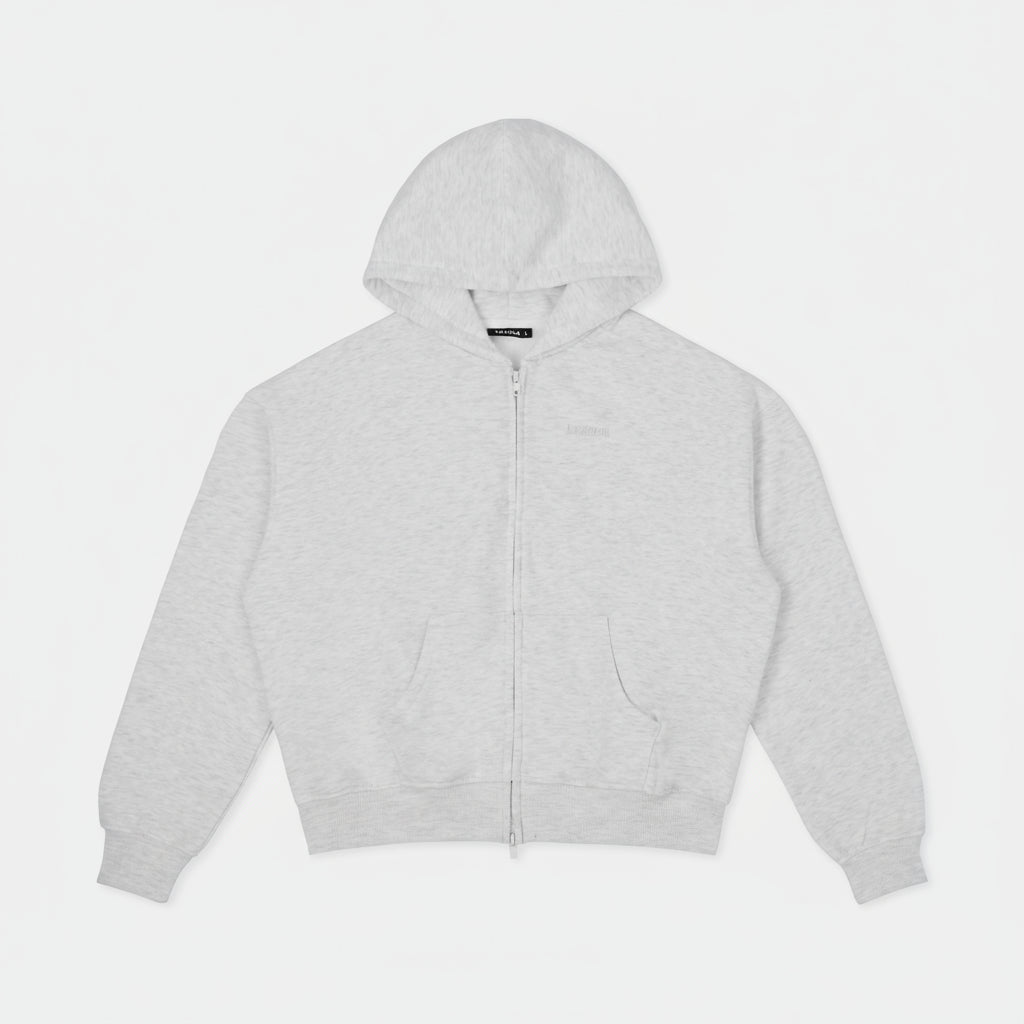Heather Gray Double Zip Boxy Hoodie – LAVIEM