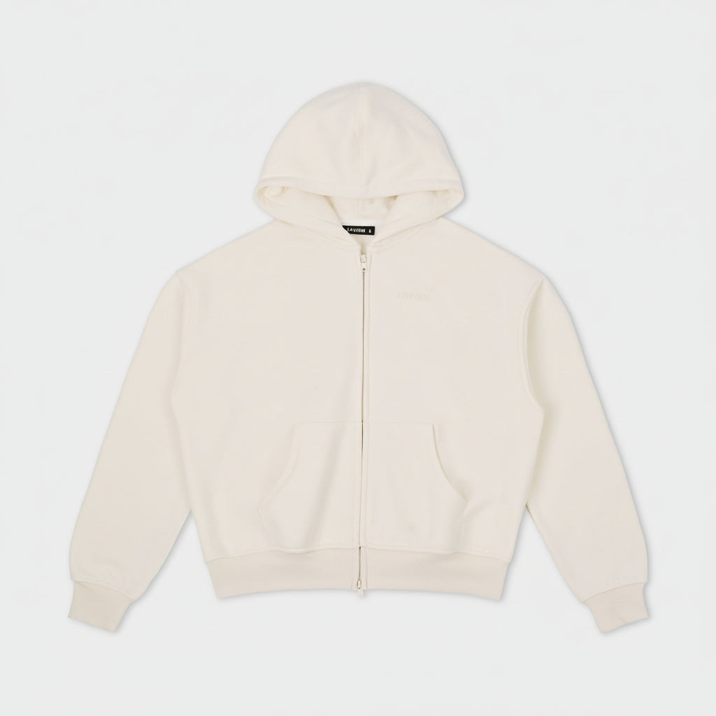 Beige Double Zip Boxy Hoodie – LAVIEM