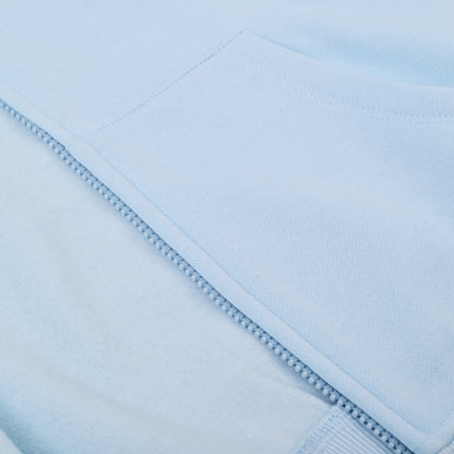 Close-up of a light blue fabric with a subtle pattern